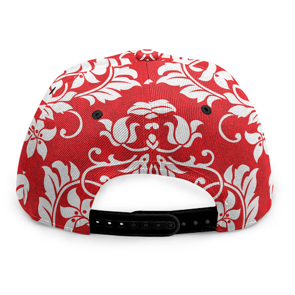 Red And White Damask Pattern Print Snapback Cap