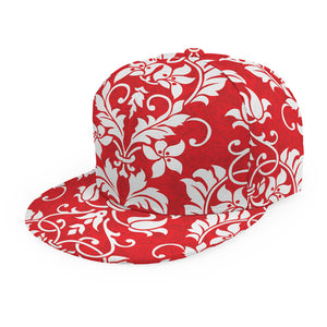 Red And White Damask Pattern Print Snapback Cap