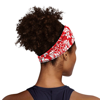 Red And White Damask Pattern Print Sports Headband