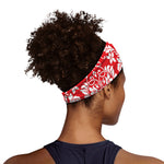 Red And White Damask Pattern Print Sports Headband