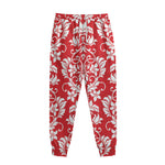 Red And White Damask Pattern Print Sweatpants