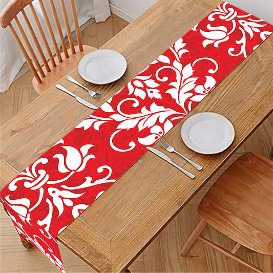 Red And White Damask Pattern Print Table Runner