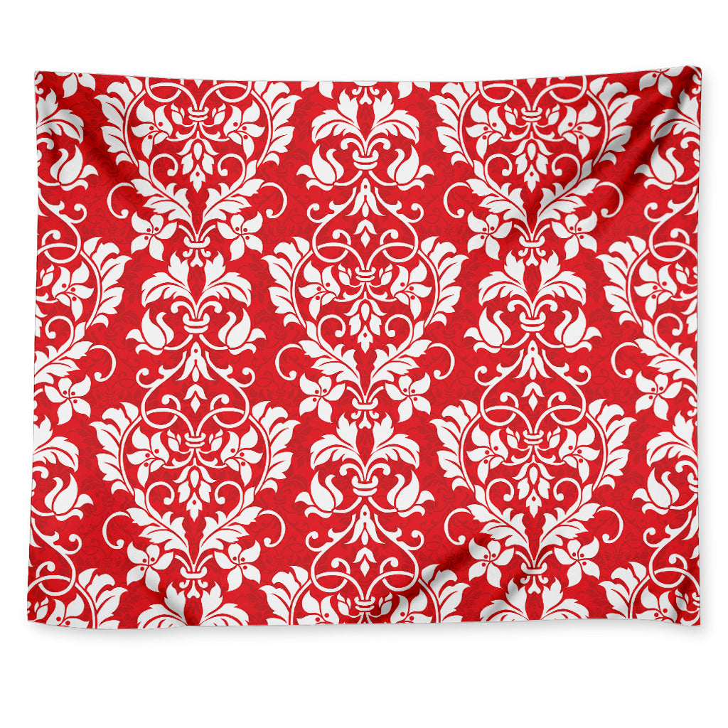 Red And White Damask Pattern Print Tapestry
