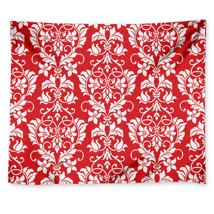 Red And White Damask Pattern Print Tapestry