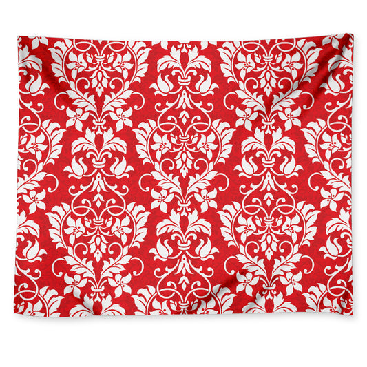 Red And White Damask Pattern Print Tapestry