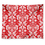 Red And White Damask Pattern Print Tapestry