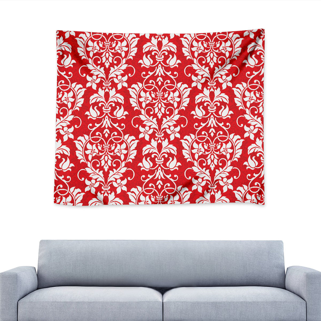 Red And White Damask Pattern Print Tapestry