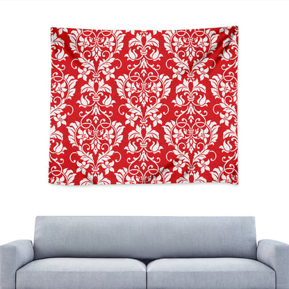 Red And White Damask Pattern Print Tapestry