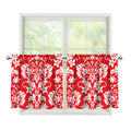 Red And White Damask Pattern Print Tier Curtains