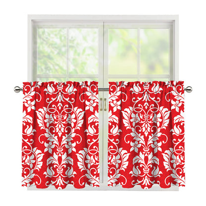 Red And White Damask Pattern Print Tier Curtains