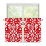Red And White Damask Pattern Print Tier Curtains