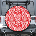Red And White Damask Pattern Print Tire Cover