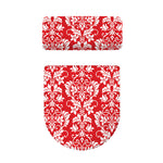 Red And White Damask Pattern Print Toilet Lid And Tank Cover Set