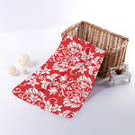 Red And White Damask Pattern Print Towel