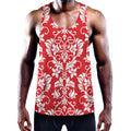 Red And White Damask Pattern Print Men's Workout Tank Top