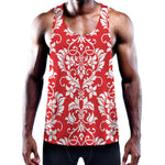 Red And White Damask Pattern Print Training Tank Top