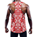 Red And White Damask Pattern Print Training Tank Top