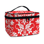 Red And White Damask Pattern Print Travel Makeup Bag