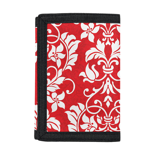 Red And White Damask Pattern Print Trifold Wallet