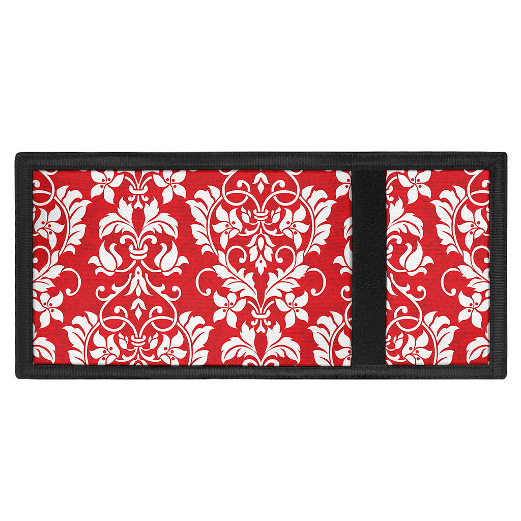 Red And White Damask Pattern Print Trifold Wallet