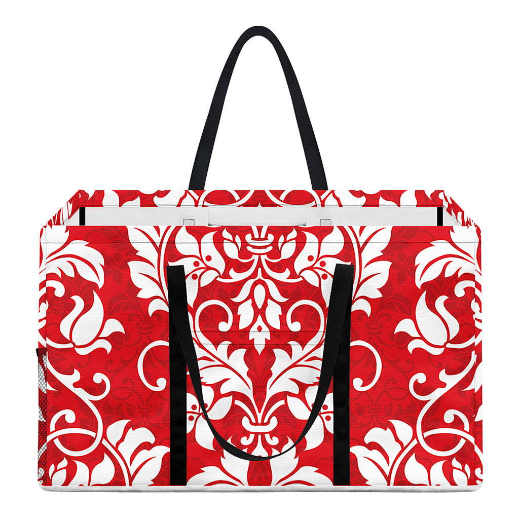 Red And White Damask Pattern Print Utility Tote Bag