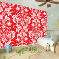 Red And White Damask Pattern Print Wall Sticker