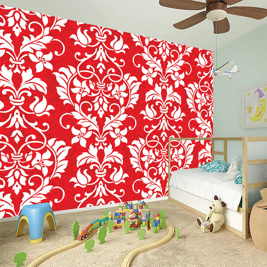 Red And White Damask Pattern Print Wall Sticker