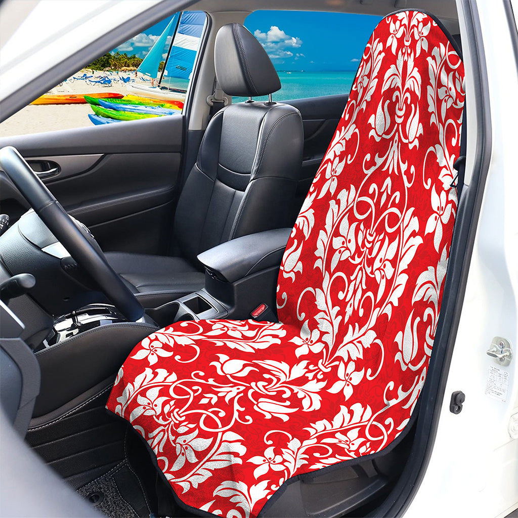 Red And White Damask Pattern Print Waterproof Car Seat Cover