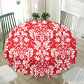 Red And White Damask Pattern Print Waterproof Round Tablecloth