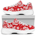 Red And White Damask Pattern Print White Chunky Shoes