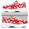 Red And White Damask Pattern Print White Chunky Shoes
