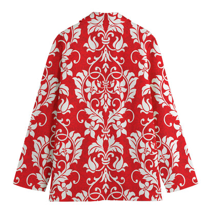 Red And White Damask Pattern Print Women's Blazer