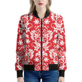 Red And White Damask Pattern Print Women's Bomber Jacket