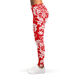 Red And White Damask Pattern Print Women's Leggings