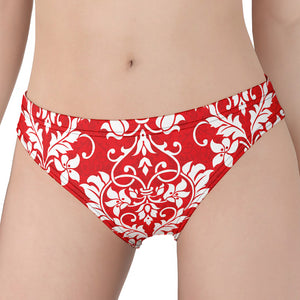 Red And White Damask Pattern Print Women's Panties