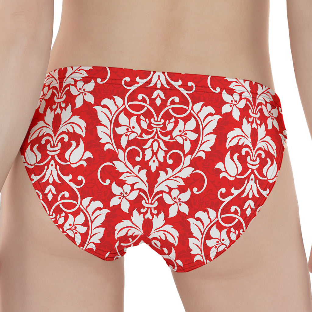 Red And White Damask Pattern Print Women's Panties