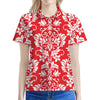 Red And White Damask Pattern Print Women's Polo Shirt