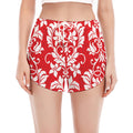 Red And White Damask Pattern Print Women's Split Running Shorts