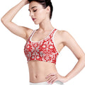 Red And White Damask Pattern Print Women's Sports Bra