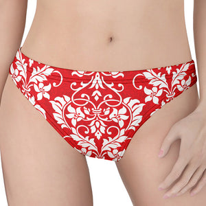 Red And White Damask Pattern Print Women's Thong