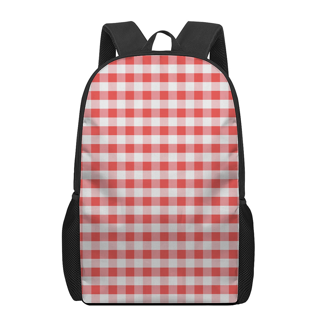 Red And White Gingham Pattern Print 17 Inch Backpack