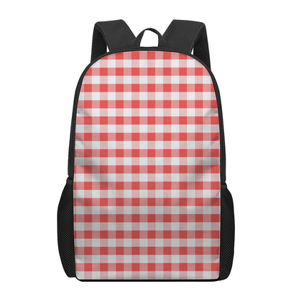Red And White Gingham Pattern Print 17 Inch Backpack
