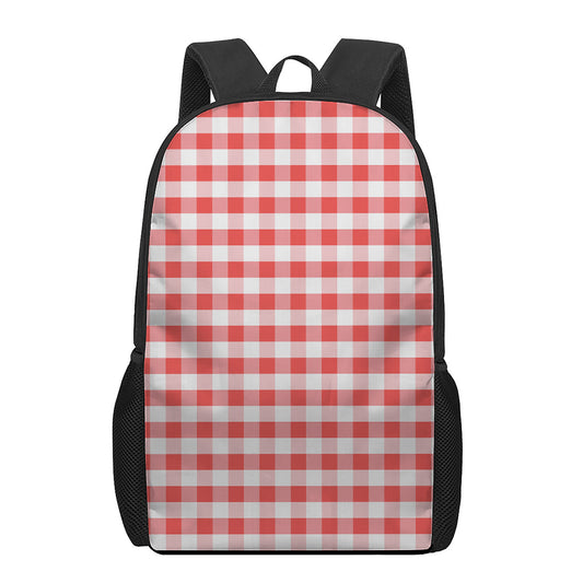 Red And White Gingham Pattern Print 17 Inch Backpack
