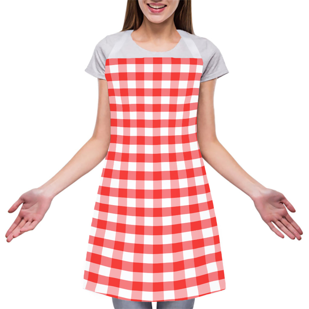 Red And White Gingham Pattern Print Adjustable Apron