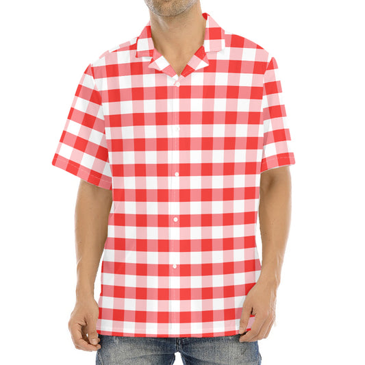 Red And White Gingham Pattern Print Aloha Shirt