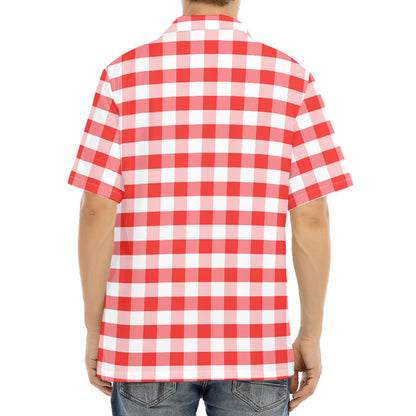 Red And White Gingham Pattern Print Aloha Shirt