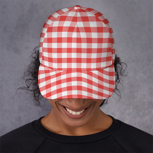 Red And White Gingham Pattern Print Baseball Cap