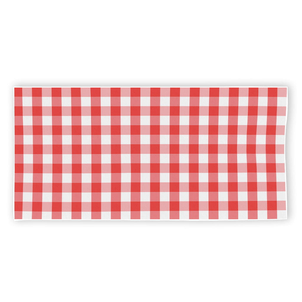 Red And White Gingham Pattern Print Beach Towel