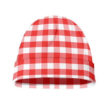 Red And White Gingham Pattern Print Beanie