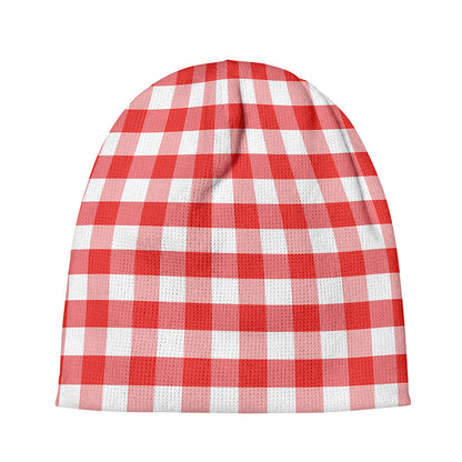 Red And White Gingham Pattern Print Beanie